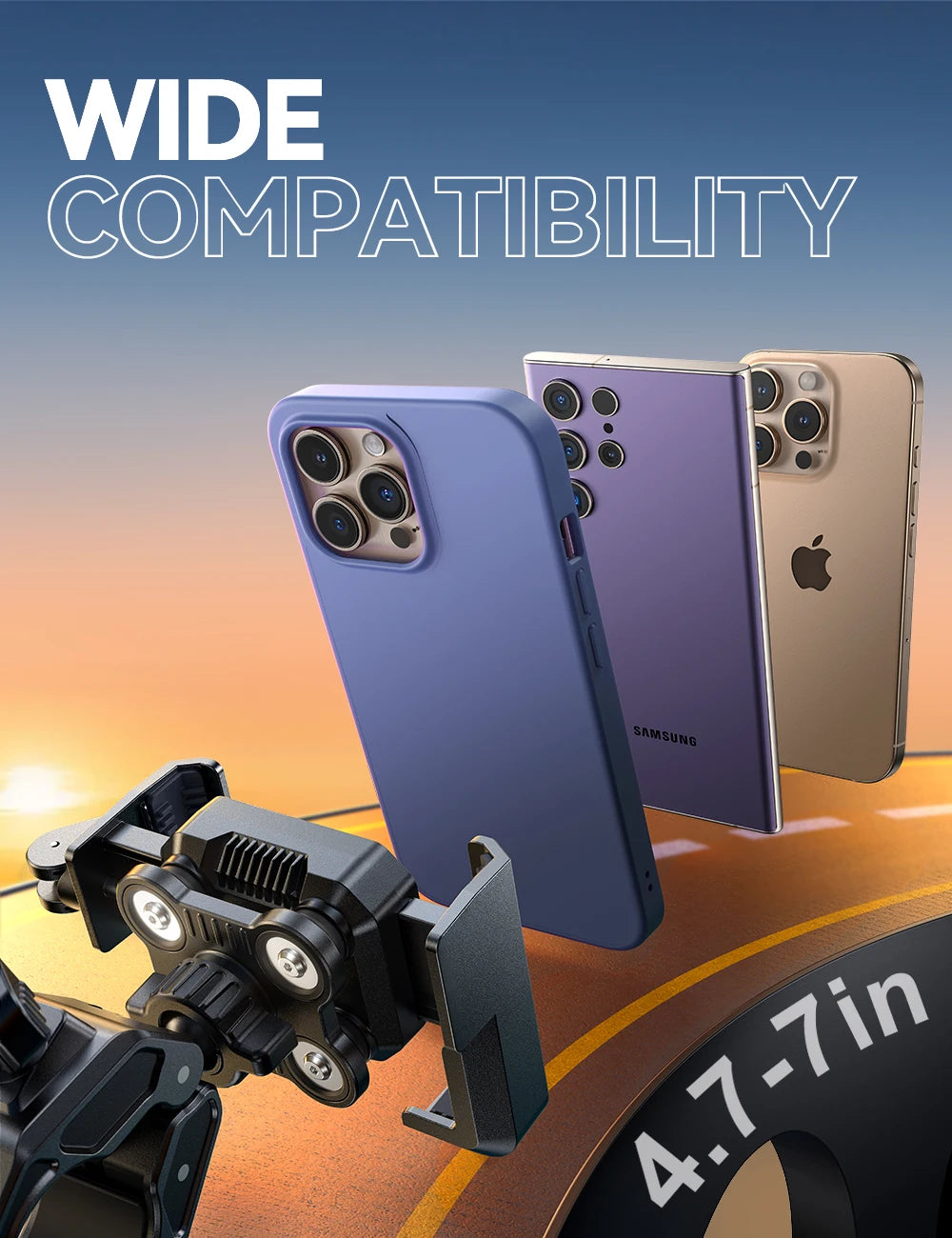 Joyroom Motorcycle Phone Mount Holder Dual Vibration Dampener Universal Bike Bicycle Phone Mount for 4.7''-7'' Phones - LKBA