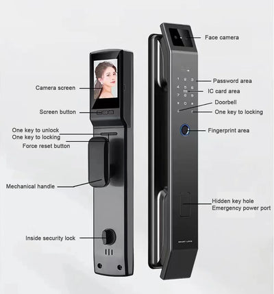 3D Face Recognition Unlock Digital Door Lock With Camera FIngerprint Password Unlock Keyless Electronic Door Lock - LKBA
