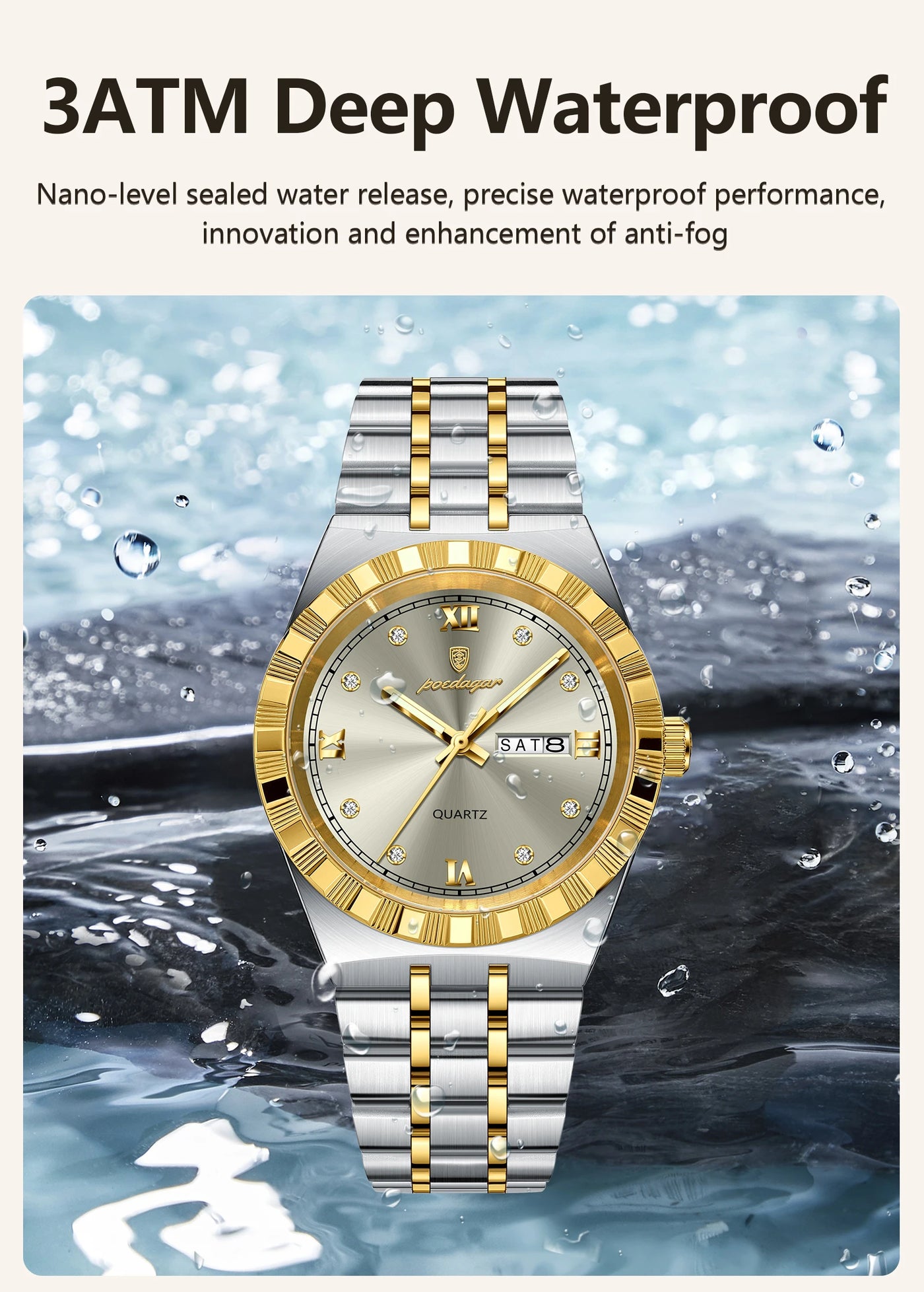 POEDAGAR Original Military Man Wristwatch Quartz Week Date Watch For Men Waterproof Luminous Stainless Steel Men's Watches Reloj - LKBA