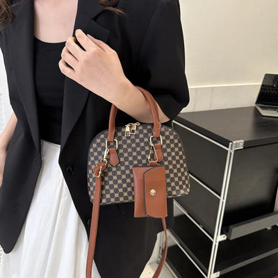 Luxury Shell Fashion Women's Handbag Simple Shoulder Bag Plaid Print Crossbody Bag with Mini Purse - LKBA