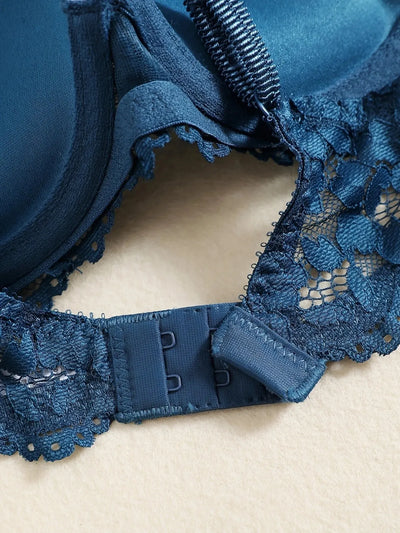 1 Set Elegant Lace Embroidery Breathable Fabric Lingerie Set Push-Up Bra Drop Waist Sheer Panty - Ultimate Valentine's Day - LKBA