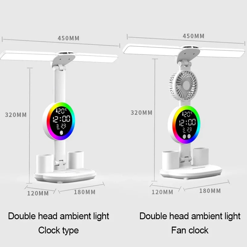 Rechargeable Led Table Lamp for Study Desk Lamp Reading Light Led Night Light with Fan Led Clock Dispaly Reading Desk Light - LKBA