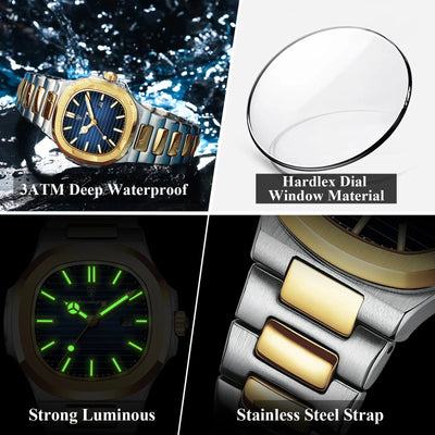 POEDAGAR Luxury Square Watch for Woman Waterproof Luminous Date Ladies Watch Stainless Steel Quartz Women's Watches Female Reloj - LKBA