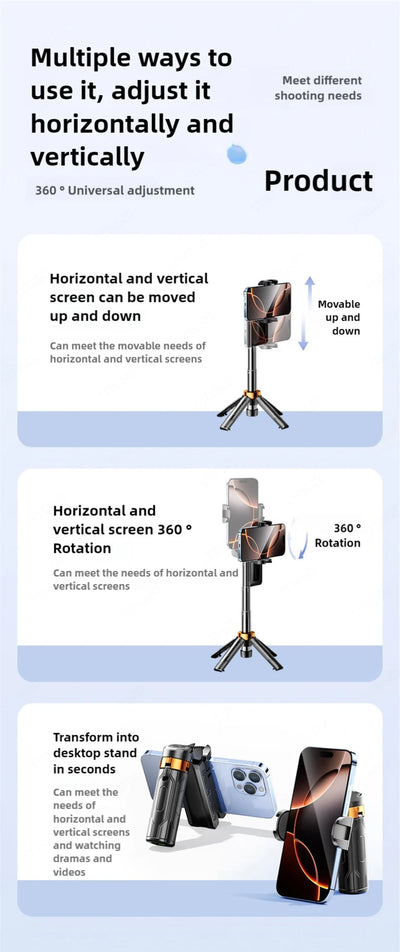 Super Mini Selfie Stick Portable Phone Holder Shooting Aid Versatile Integrated Design Bluetooth Remote - LKBA