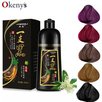 500ML Natural Soft Shiny Brown Golden Cover White Hair Dye Shampoo Wine Red Purple Hair Color Shampoo Black Grey Hair  Men Women - LKBA