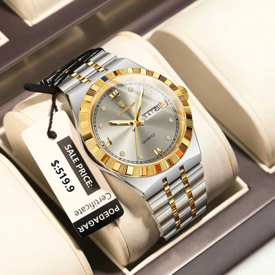 POEDAGAR Original Military Man Wristwatch Quartz Week Date Watch For Men Waterproof Luminous Stainless Steel Men's Watches Reloj - LKBA