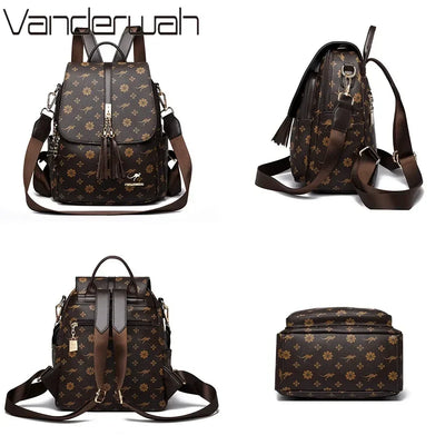 Ladies Backpack Designer High Quality Leather Women Bag Luxury Fashion Printing Tassel School Bags Large Capacity Backpacks Sac - LKBA