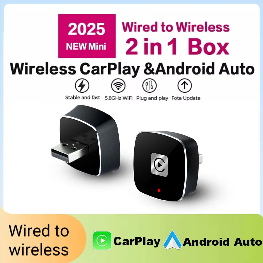 Wireless 2 in1 Carplay Adapter for Android iPhone Auto Wired to Wireless AI Box USB Connection For Volvo Benz Mg Kia Chery VW - LKBA