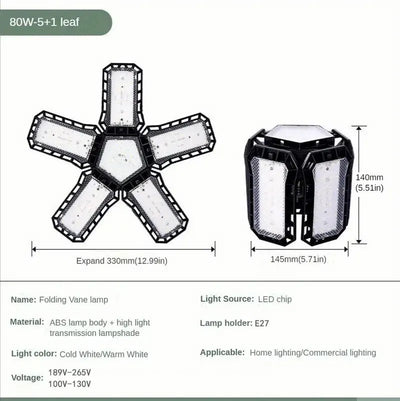 LED Garage Light Bulbs 45W 60W 80W10000LM Super Bright Garage Lighting LED Shop Light With Adjustable Panels, E27 Screw Socket - LKBA