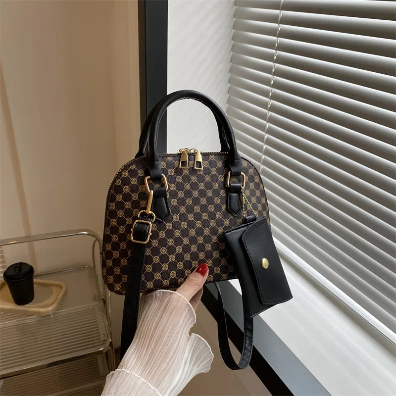 Luxury Shell Fashion Women's Handbag Simple Shoulder Bag Plaid Print Crossbody Bag with Mini Purse - LKBA