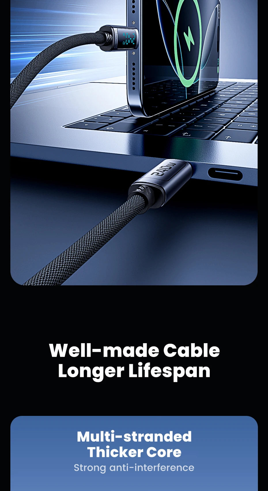 Toocki 240W Type C to Type C Cable PD3.1 Digital Display 100W Fast Charging USB C Cable for Macbook iPhone 16 15 Samsung Xiaomi - LKBA