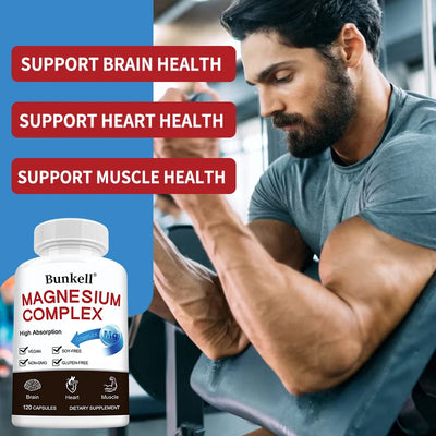 Triple Magnesium Complex - Improve Sleep Quality, Increase Energy, Boost Digestive System, and Improve Immunity, 120 Capsules - LKBA