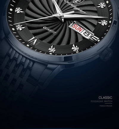 POEDAGAR Luxury Brand Man Watch Waterproof Luminous Date Week Men's Quartz Wristwatch Stainless Steel Fashion Sports Men Watches - LKBA