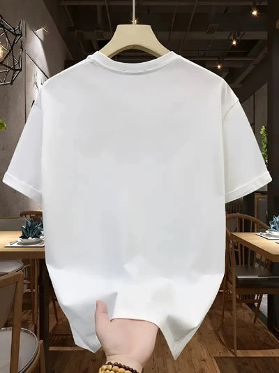 Men's summer 100% pure cotton fashionable casual sports loose Calvin pattern printed round neck short sleeved T-shirt top - LKBA