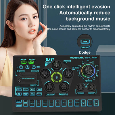 Audio Mixer with Voice changer, Podcast Mixer, Sound Card for Phone Gaming Karaoke Studio Live Streaming Podcast - LKBA