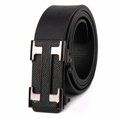 Men Business Belts Famous Brand Durable Leather Belt Dark Color - LKBA