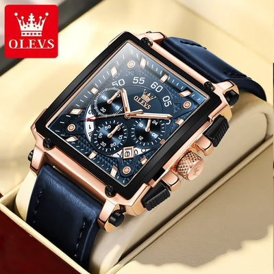OLEVS Top Brand Male Watches Square Quartz Watch Watch For Men Waterproof Leather Strap Sport Clock Male Relogio Masculino