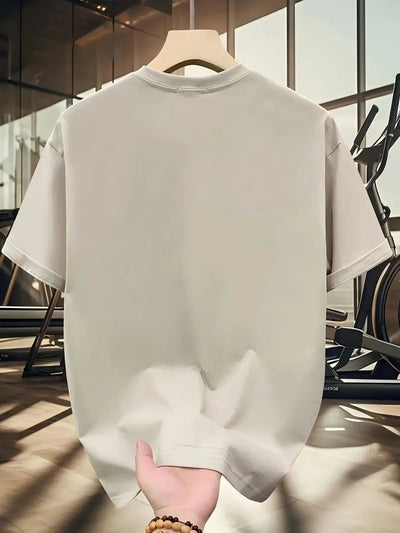 Men's summer 100% pure cotton fashionable casual sports loose Calvin pattern printed round neck short sleeved T-shirt top - LKBA