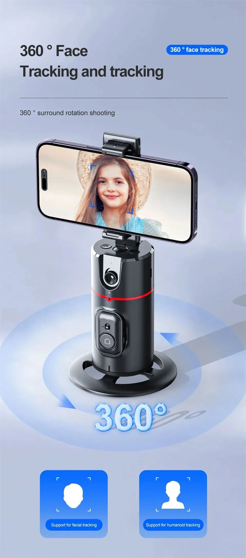Auto Face Tracking Tripod 360°Rotation, No App, Smart Shooting Phone Holder for Live Video - LKBA