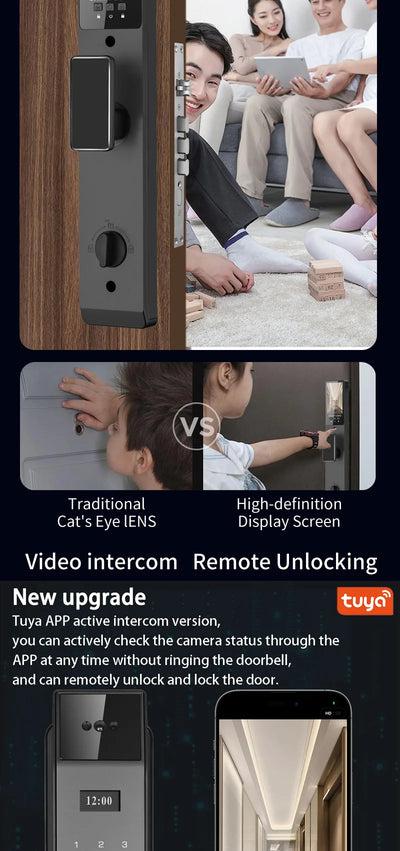 Tuya APP Smart Life APP Control Voice Intercom Smart Lock 3D Face Recognition Fingerprint Password Smart Door Lock With Camera - LKBA