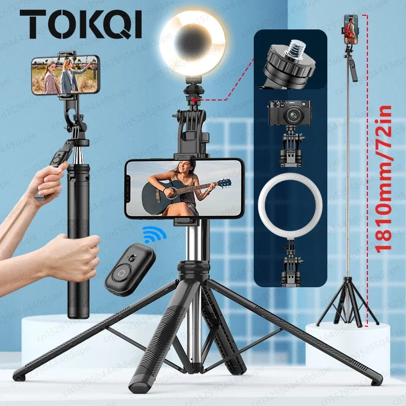 TOKQI Extendable Tripod with Bluetooth Remote,1/4'' Screw,Phone Holder,72inch Monopod for Smartphone Camera Projector brackets - LKBA