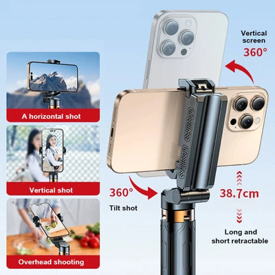 Super Mini Selfie Stick Portable Phone Holder Shooting Aid Versatile Integrated Design Bluetooth Remote - LKBA
