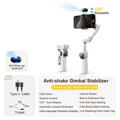 Handheld Anti-shake Gimbal Stabilizer Travel Extended Selfie Stick Face Tracking Phone Stand - LKBA