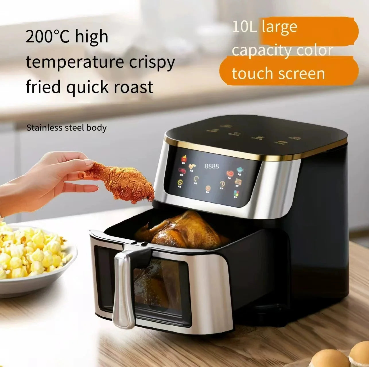 10L Large Capacity Air Fryer Multifunctional Electric Oven with Touch Screen Non-stick Pan - LKBA