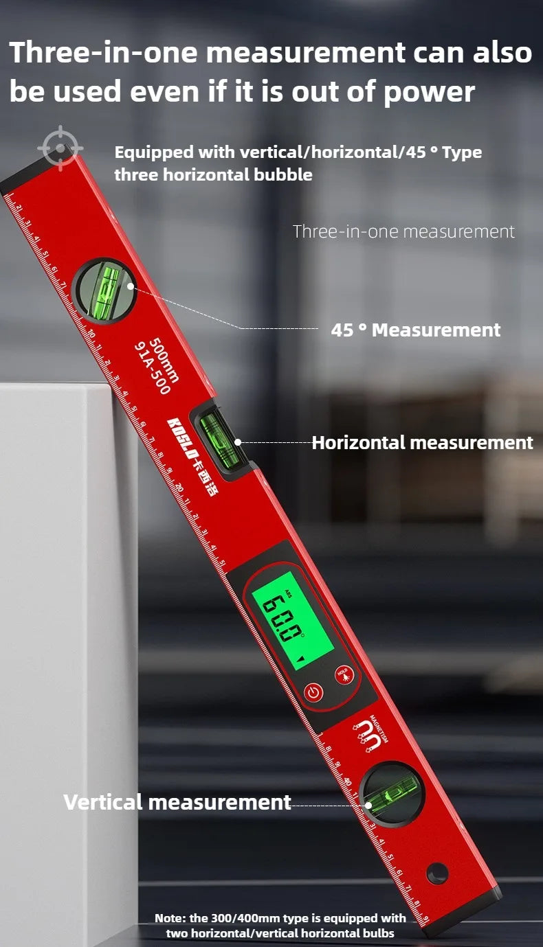 30/40/50cm Electronic Digital Display Level Ruler Magnetic Angle Meter Aluminum Alloy Level Protractor Inclinometer 90 Degree - LKBA
