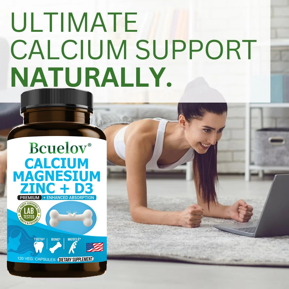Bcuelov Calcium Magnesium Zinc Vitamin D3 Supplement - Bones Teeth Muscles Nerves Metabolism Protein Synthesis Immune System - LKBA