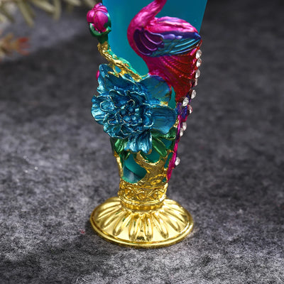 1pc 30ml Perfume Bottle Creative Enamel Peacock Flower Blue Conical Glass Jar Diamond Shape Lid 140mm/5.5" Decor Dressing Table - LKBA