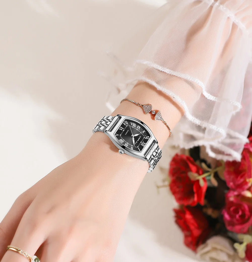 CRRJU Waterproof Women's Square Quartz Dress Watch Ladies Steel Bracelet Wristwatch Relogio Feminin - LKBA