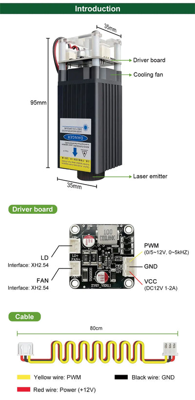 LASER TREE 4W 5W Optical Power Laser Head 450nm Blue Light TTL PWM Module For Laser Engraver Wood Cutting  DIY Woodworking Tools - LKBA