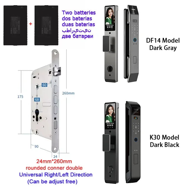 Tuya APP Smart Life APP Control Voice Intercom Smart Lock 3D Face Recognition Fingerprint Password Smart Door Lock with Camera