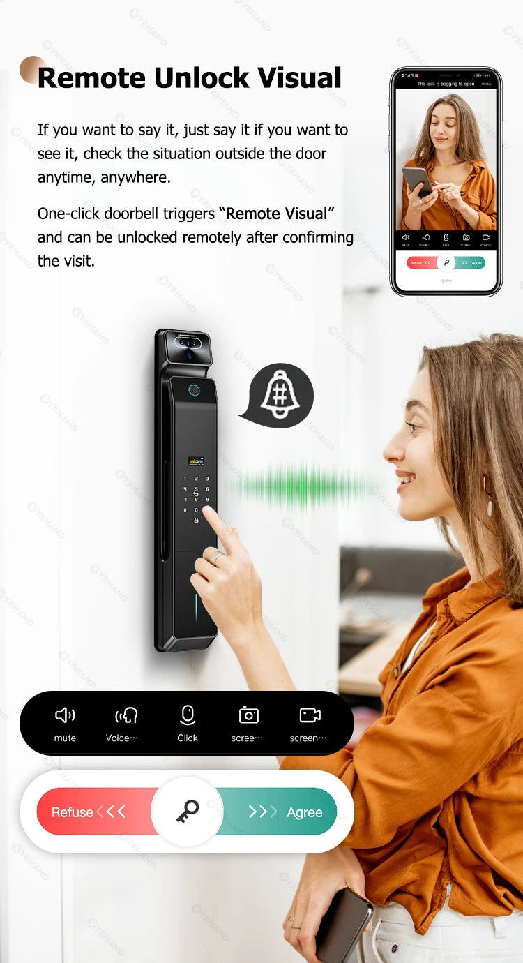 Real Time Intercom Palm Vein Recognition Intelligente Tuya Wifi  3DFace Unlock Outdoor Front Smart Digital Door Lock With Camera - LKBA