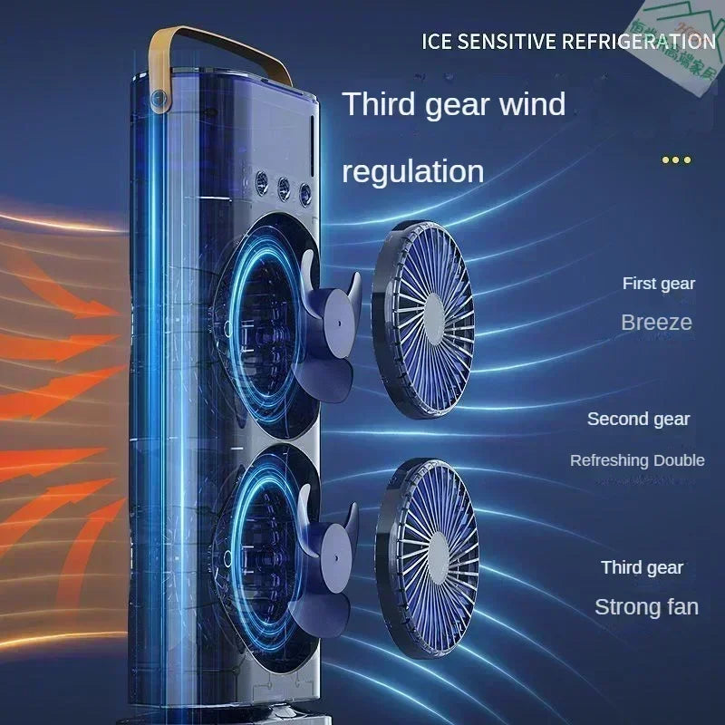 Mini Electric Fan with Spray Cooling Function Portable Air Conditioning Fan with LED Light - LKBA