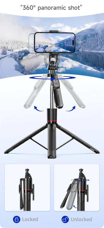 Selfie Stick Tripod with 1708mm Long Monopod Fill Light, Bluetooth Remote, 360° Rotation - LKBA