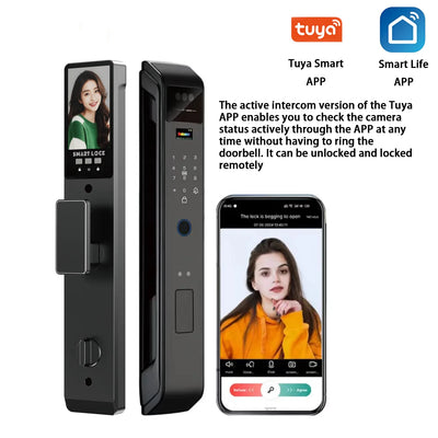 Tuya APP Smart Life APP Control Voice Intercom Smart Lock 3D Face Recognition Fingerprint Password Smart Door Lock with Camera - LKBA