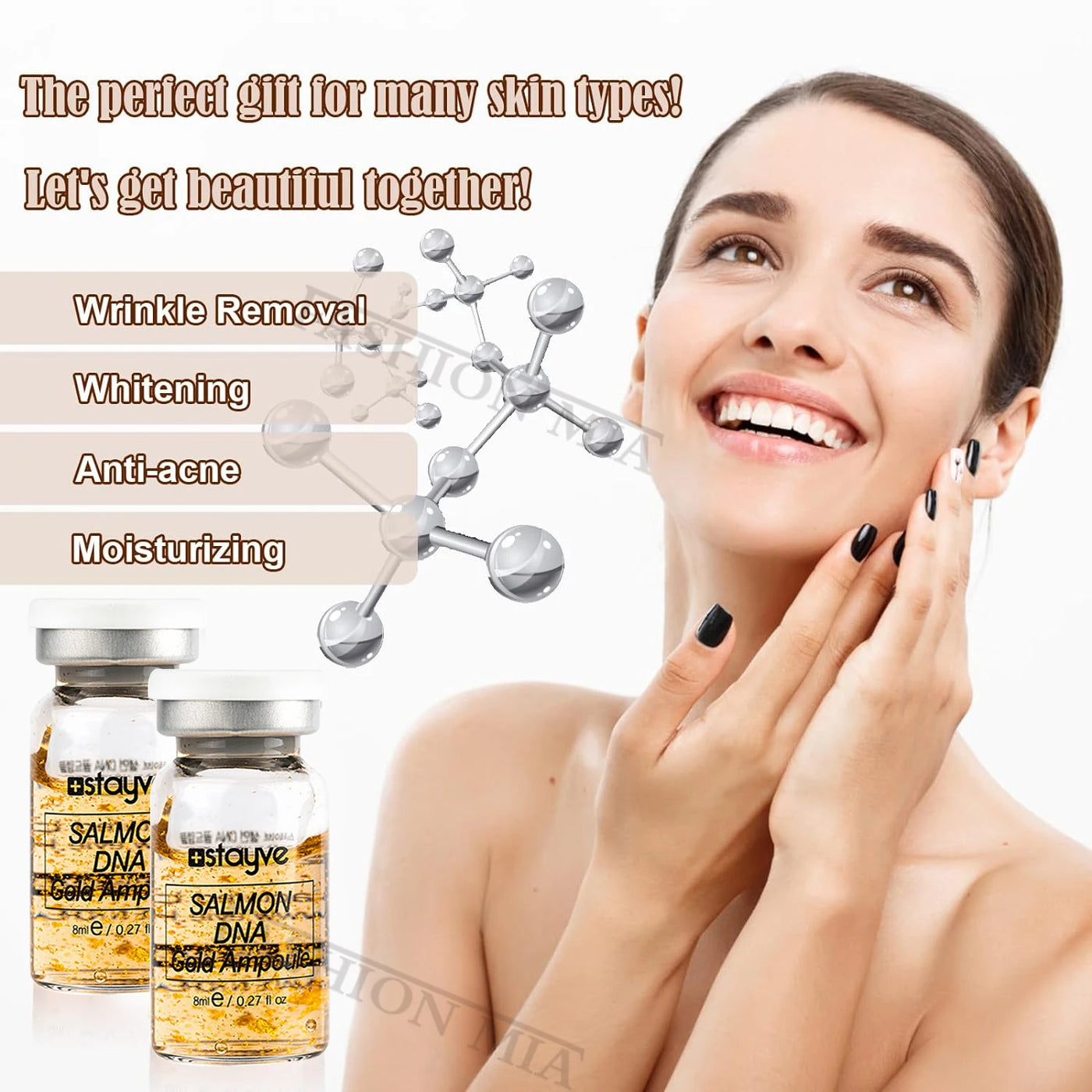 Stayve 8ml Salmon DNA Gold Ampoule Serum Kit Natural Brightening Whitening Moisturizing Rejuvenation Face Care Skin - LKBA