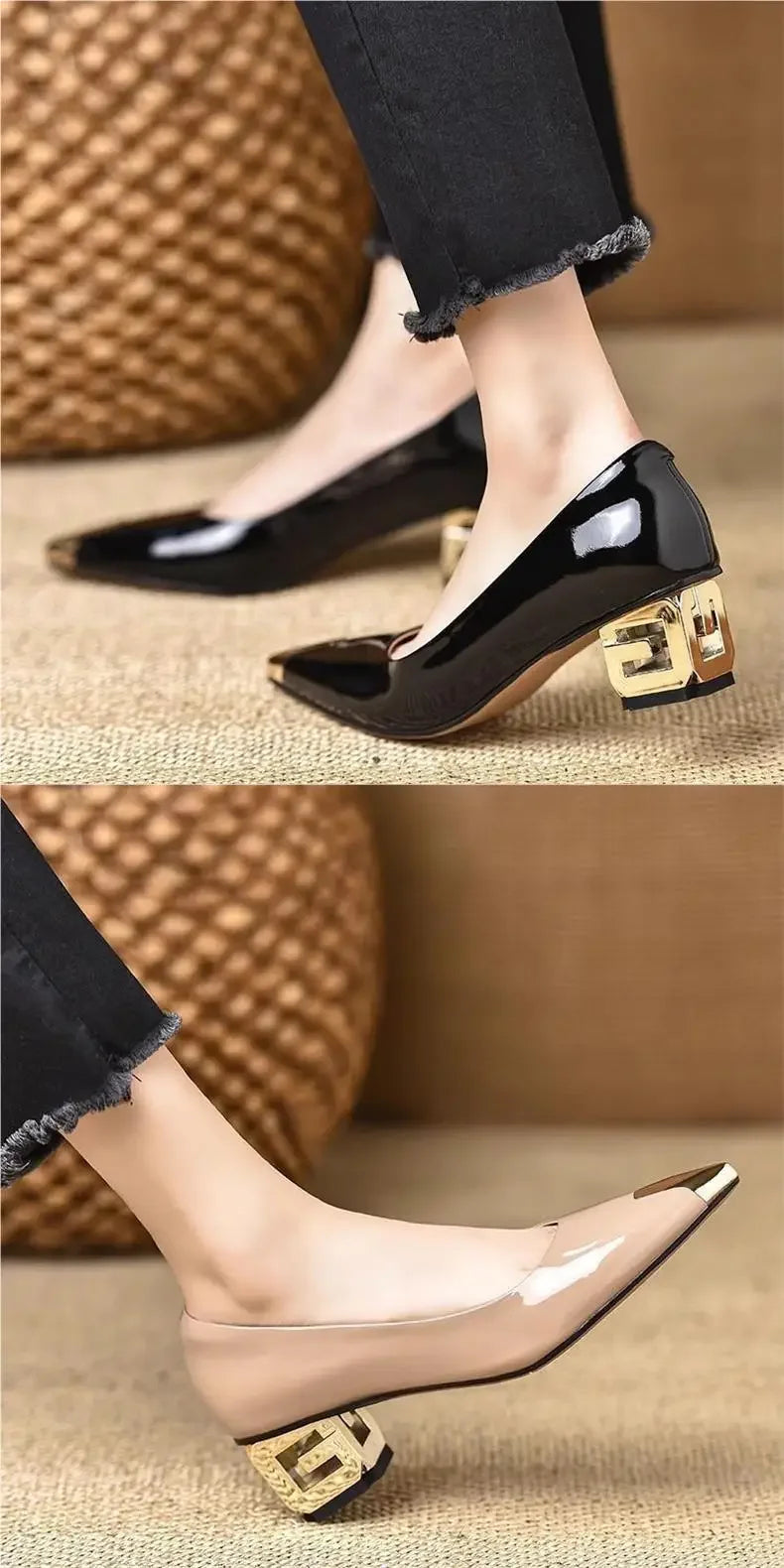 French Vintage High Heels Women's Spring Autumn New Style Metal Head Low Odor Elegant Anti-Kick Commuter Thick Heel Single Shoes - LKBA