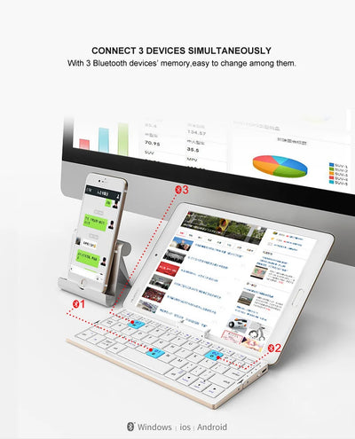 Jomaa Foldable Bluetooth Keyboard Rechargeable Keyboard Mini Folding Wireless Keyboard Aluminum Keypad With Stand For Phone - LKBA