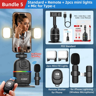 Auto Face Tracking Desktop Gimbal Intelligent Rotating Holder for Mobile Phone - Option Wireless Remote Selfie Smartphone Tripod