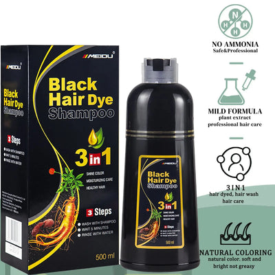 100ml/500ml Hair Dye Shampoo 3in1 Darkening Hairs Instant Gray To Black Polygonum Multiflorum Natural Coloing Cover Men Women - LKBA