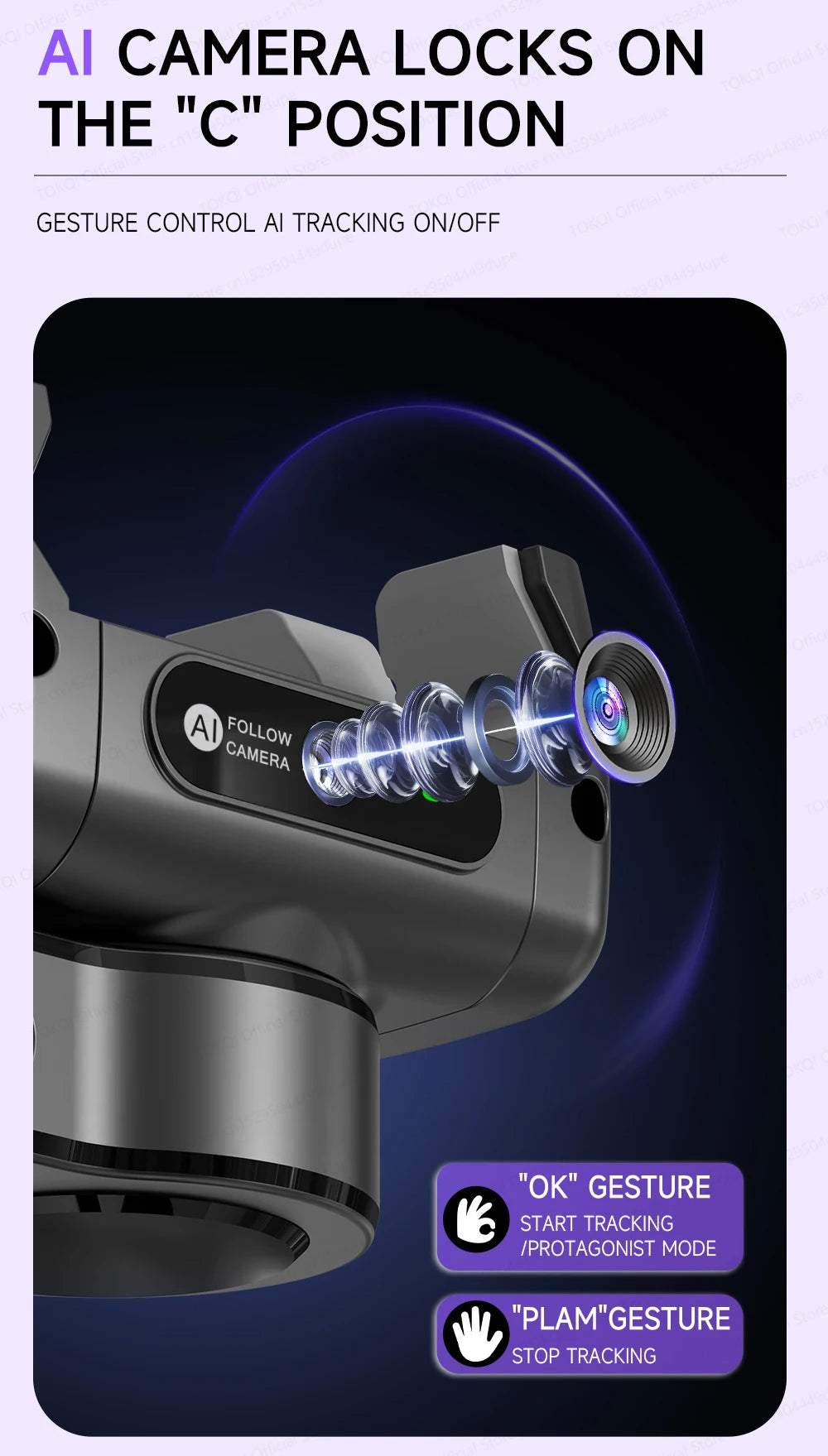 C22 AI Face Tracking Handheld Gimbal Stabilizer 360° Rotation Shoot Selfie Stick Tripod - LKBA