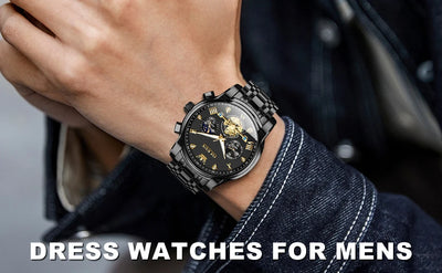 OLEVS 2856 Quartz Watch for Men Flywheel Skeleton Chronograph Moon Phase Multifunctional Stainless steel Men's Wristwatches - LKBA