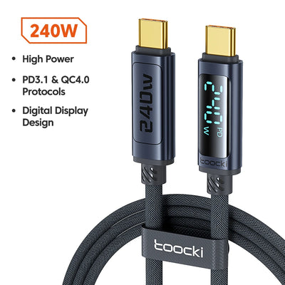 Toocki 240W Type C to Type C Cable PD3.1 Digital Display 100W Fast Charging USB C Cable for Macbook iPhone 16 15 Samsung Xiaomi - LKBA
