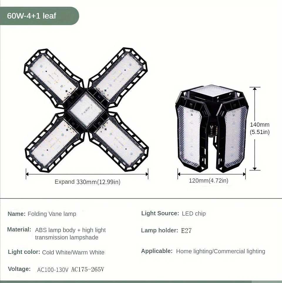 LED Garage Light Bulbs 45W 60W 80W10000LM Super Bright Garage Lighting LED Shop Light With Adjustable Panels, E27 Screw Socket - LKBA