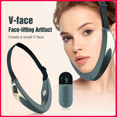 Facial Lifting Device Facial Slimming Vibration Massager Face Heating Double Chin V Shape Lift Belt Face Warm Compress Massager - LKBA