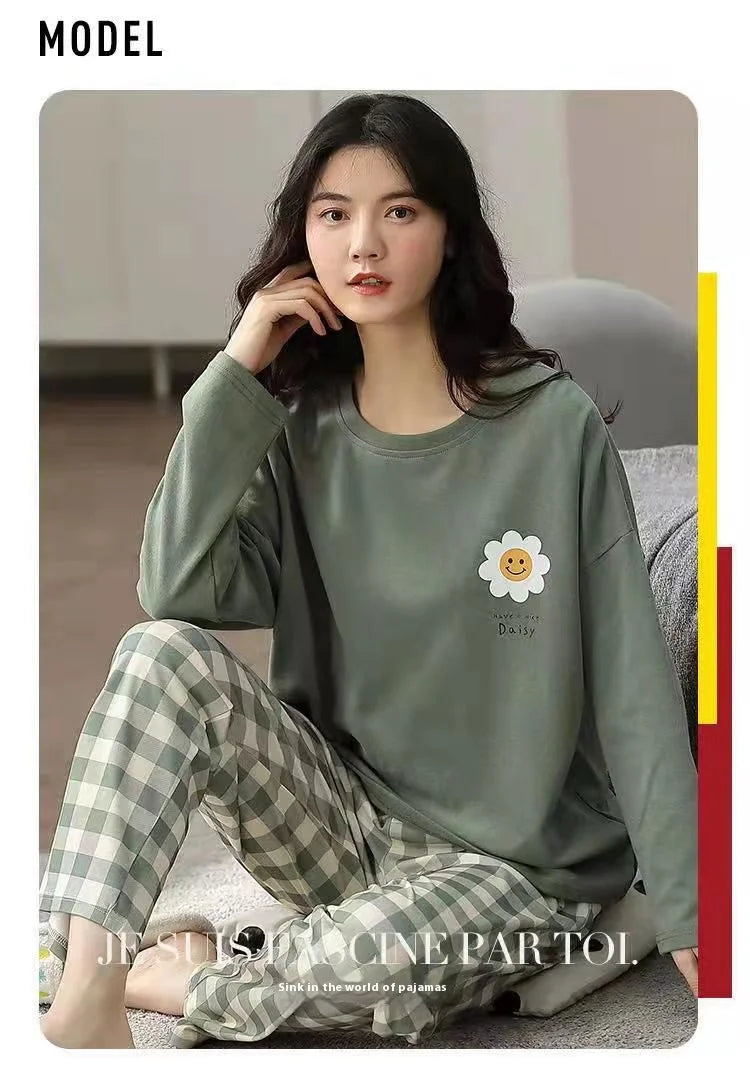 Spring and Autumn New Ladies Pajamas Homewear Set of Long-Sleeved Autumn and Winter Homewear Women Plus Size Pajamas Set - LKBA