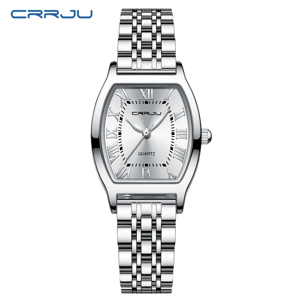 CRRJU Waterproof Women's Square Quartz Dress Watch Ladies Steel Bracelet Wristwatch Relogio Feminin - LKBA